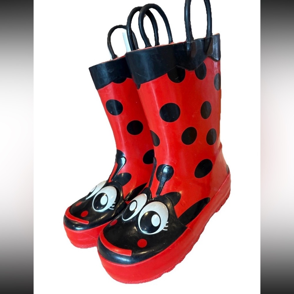 Western Chief Lady Bug Boots toddler Size  9 Red Rainboots with Straps